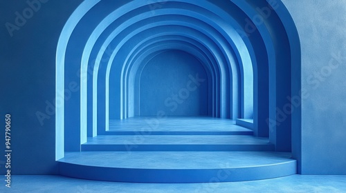 3d render abstract art deco blue backgroun3d with empty podium minimal showcase for product presentation