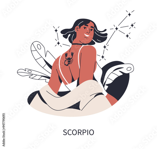Scorpio woman, zodiac sign. Modern trendy horoscope character, scorpion symbo...