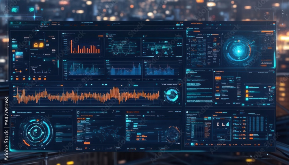 A high-tech dashboard displaying real-time threat detection on an advanced cybersecurity platform. A high-tech dashboard displaying real-time threat detection on an advanced cybersecurity platform.