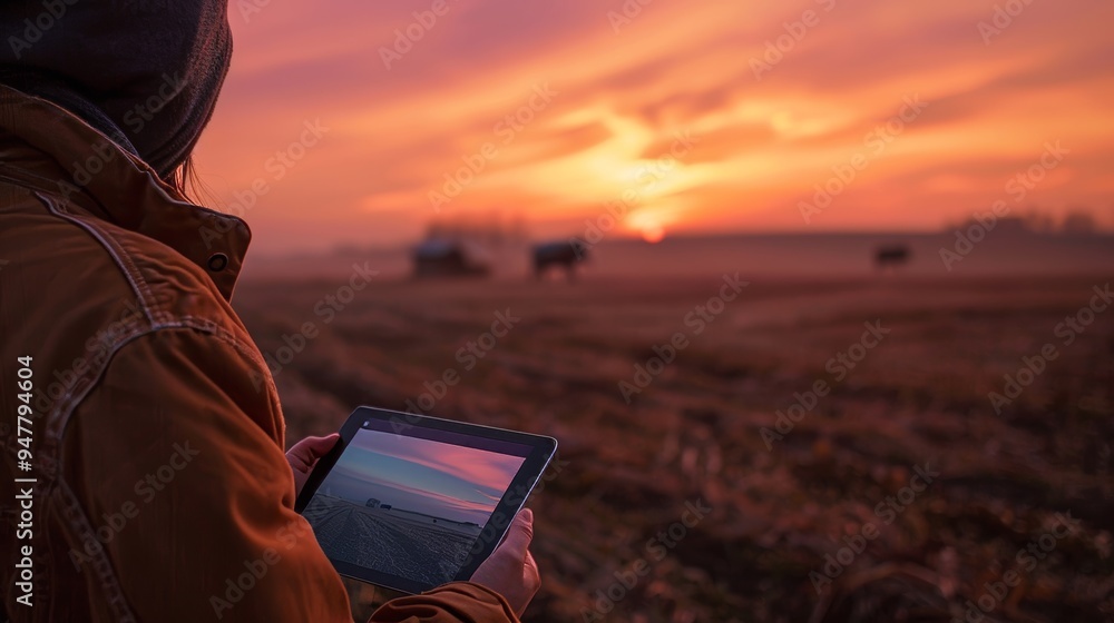 Fototapeta premium Wildlife Surveillance Remote Tablet Access at Dusk