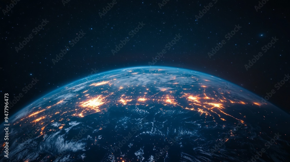 Obraz premium Sphere of nightly Earth planet in outer space