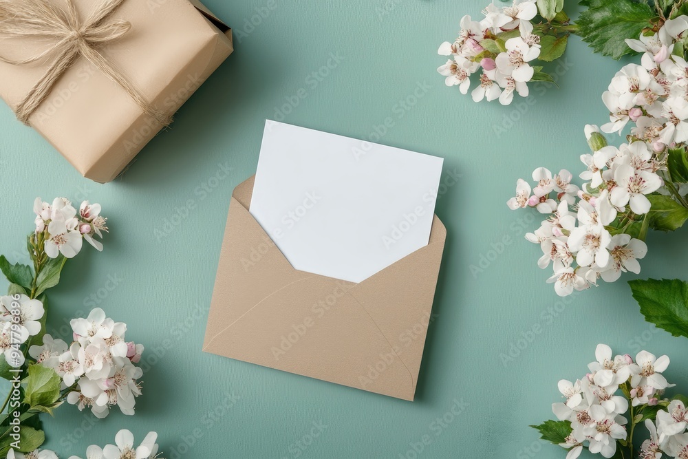 Blank paper card, postcard mockup with copy space, an aesthetic greeting holiday postcard floral template with generative ai Blank paper card, postcard mockup with copy space, an aesthetic greeting holiday postcard floral template with generative ai