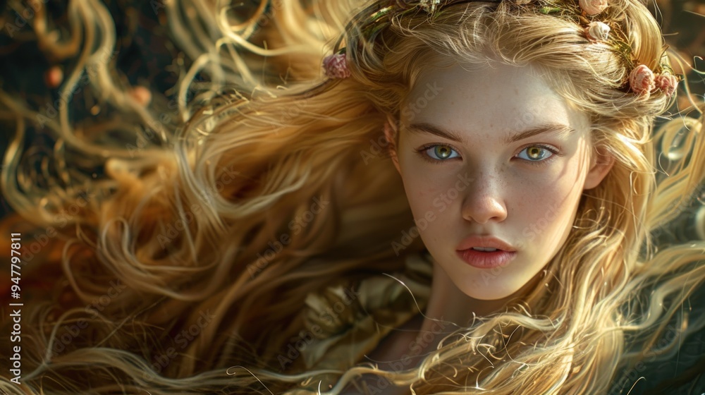 Fototapeta premium Blond Hair with Flowers