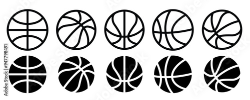 Vector Basketball Ball Icon Set Isolated on White Background.