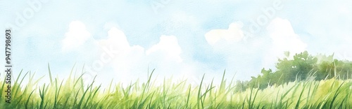 Watercolor illustration of grass in a landscape setting