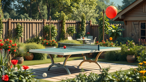 Régular Table tennis without balloon in garden 3D art photo