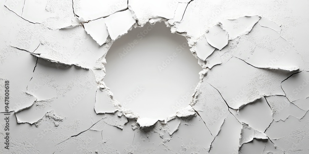 Obraz premium Clean Breakthrough of White Wall with Rubble and Fractured Edges