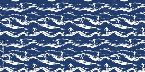 Surfing pattern featuring waves. seamless background pattern