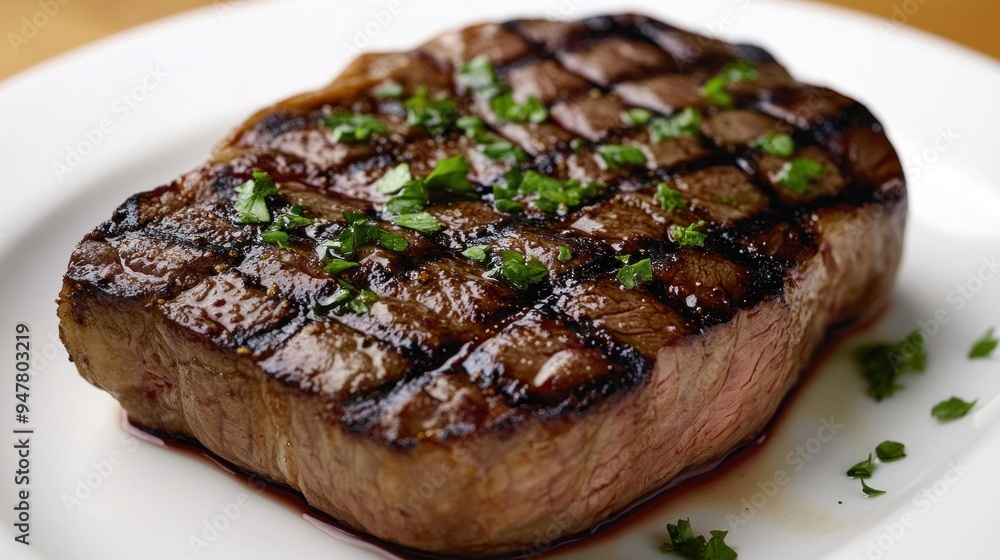 Grilled Steak on White Plate Grilled Steak on White Plate