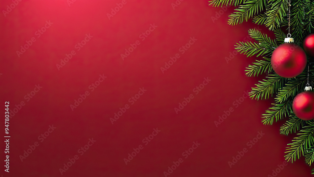 Red christmas background with christmas tree and balls Red christmas background with christmas tree and balls
