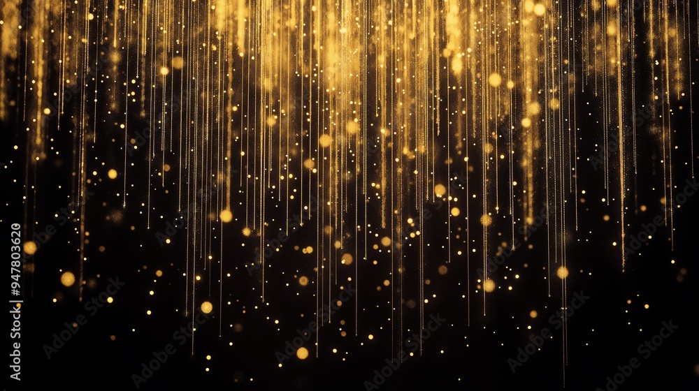 A black background with gold sparkles cascading from the sky A black background with gold sparkles cascading from the sky