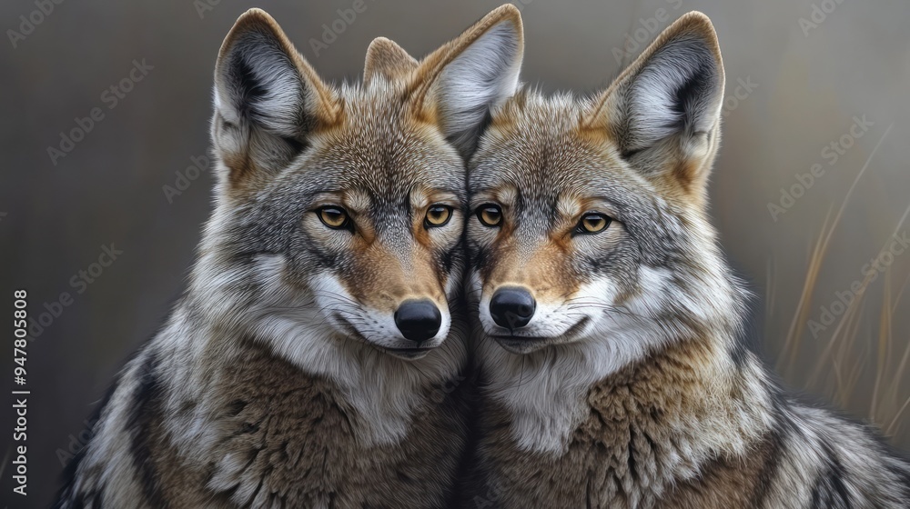 Two Wolves: Close Up Portrait Two Wolves: Close Up Portrait