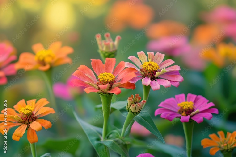 Obraz premium Blooming Zinnas with generative ai