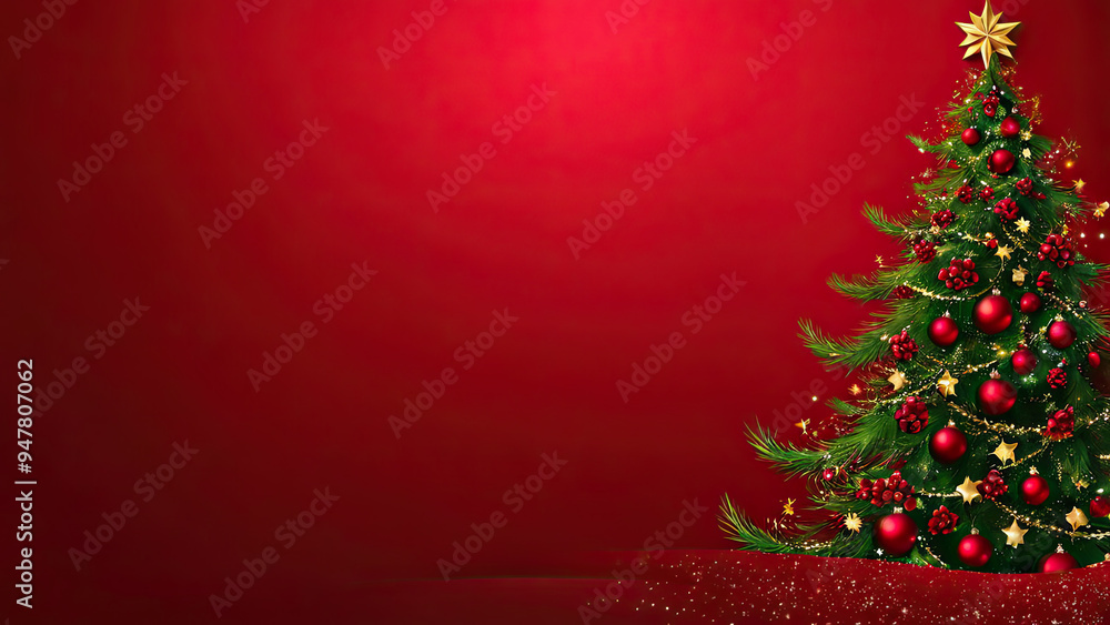 Red christmas background with christmas tree and balls Red christmas background with christmas tree and balls