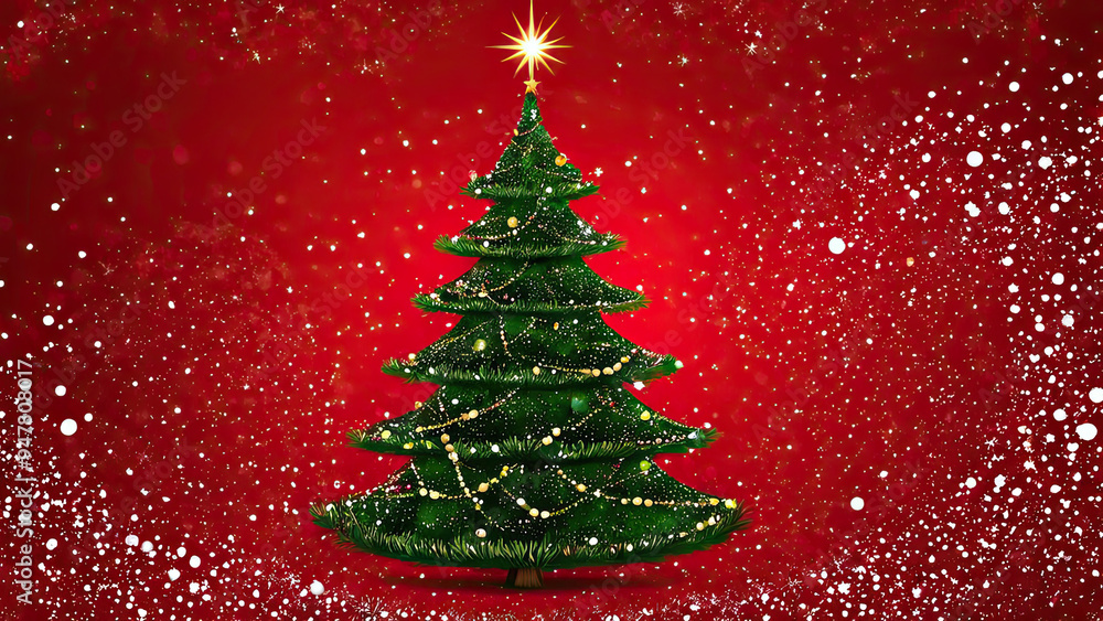 Red christmas background with christmas tree and balls Red christmas background with christmas tree and balls
