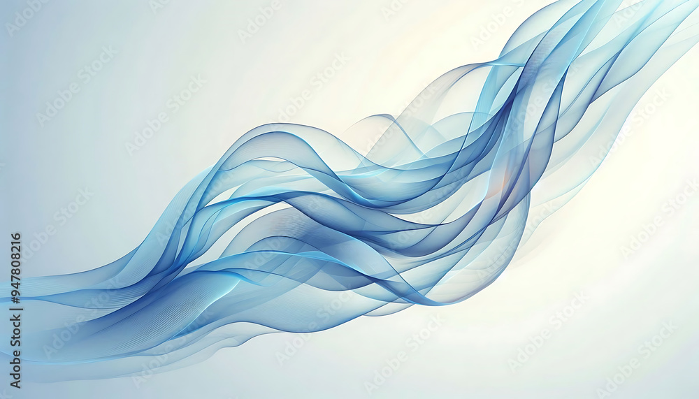 A flowing abstract composition of translucent blue fabric waves creating a sense of motion and elegance against a soft white background A flowing abstract composition of translucent blue fabric waves creating a sense of motion and elegance against a soft white background