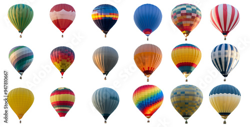 Assorted hot air balloons in different designs isolated on transparent background photo