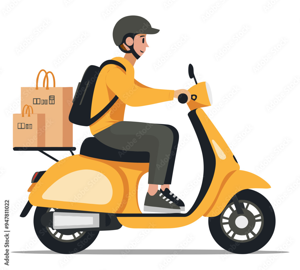 Delivery Boy with Scooter. Flat Vector Illustration Delivery Boy with Scooter. Flat Vector Illustration