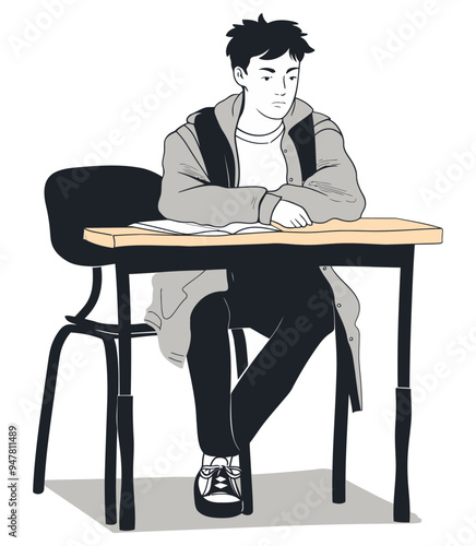 Student on a Bench. Flat Vector Illustration