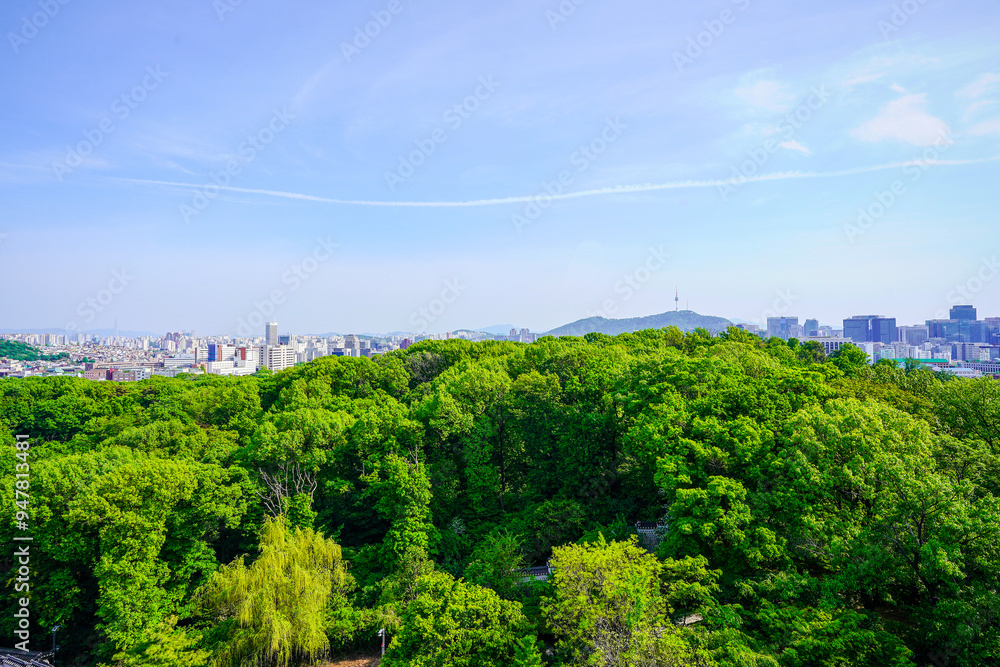 The Secret Garden of Changdeokgung Palace and the cityscape of Seoul, South Korea. The Secret Garden of Changdeokgung Palace and the cityscape of Seoul, South Korea.