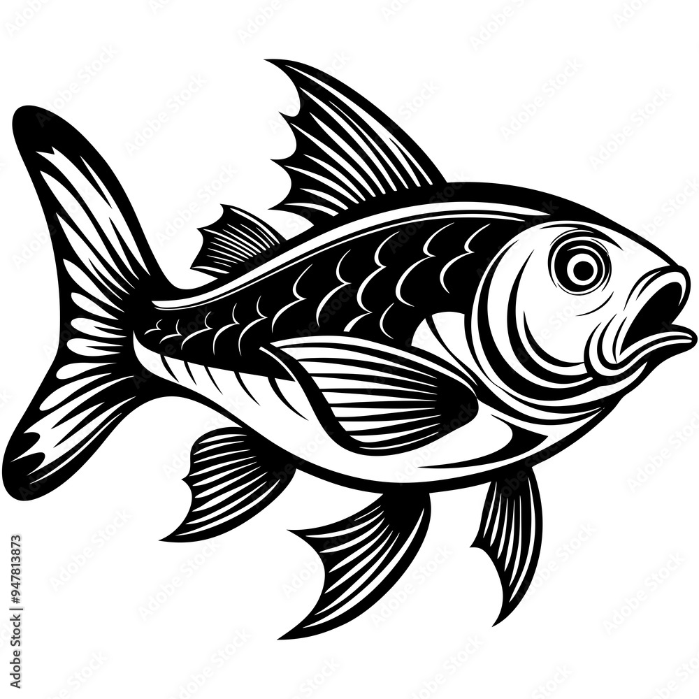 Big Bass Fish Silhouette Black Vector Big Bass Fish Silhouette Black Vector