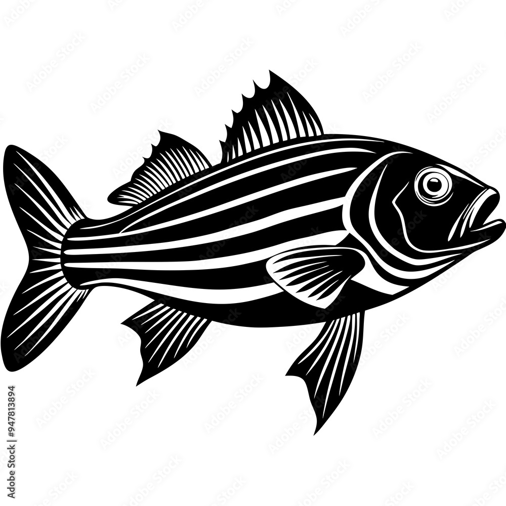 Big Bass Fish Silhouette Black Vector Big Bass Fish Silhouette Black Vector
