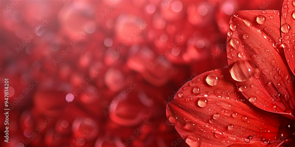 Droplets on red flower petal in close up, version 3 Droplets on red flower petal in close up, version 3
