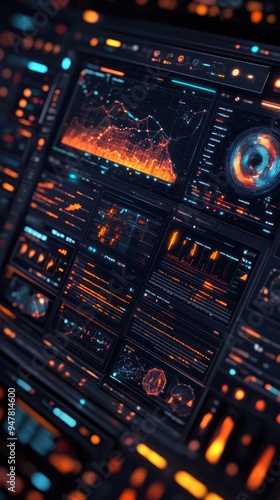 Futuristic Interface with Data Visualizations and Graphs