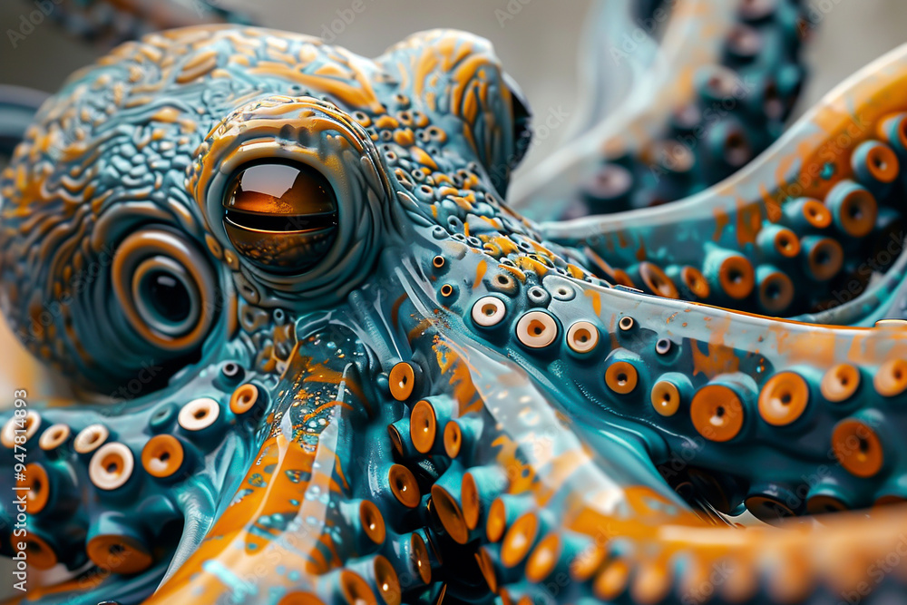 Imaginative octopus sculpture, artistic details, side view, highlighting unique oceanic creations, scifi tone, vivid Imaginative octopus sculpture, artistic details, side view, highlighting unique oceanic creations, scifi tone, vivid