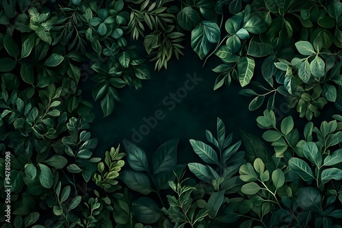 Wallpaper Mural A dark green background with various plants and leaves Torontodigital.ca