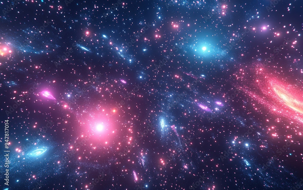 Obraz premium Panoramic view of a galaxy and stars in 3D cartoon rendering Abstract space background