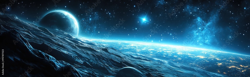 2D illustration in a 3D cartoon rendering style Vast deep space with bright stars planets and moons A variety of science fiction inspired backdrops Space themed art featuring alien solar systems a 2D illustration in a 3D cartoon rendering style Vast deep space with bright stars planets and moons A variety of science fiction inspired backdrops Space themed art featuring alien solar systems a