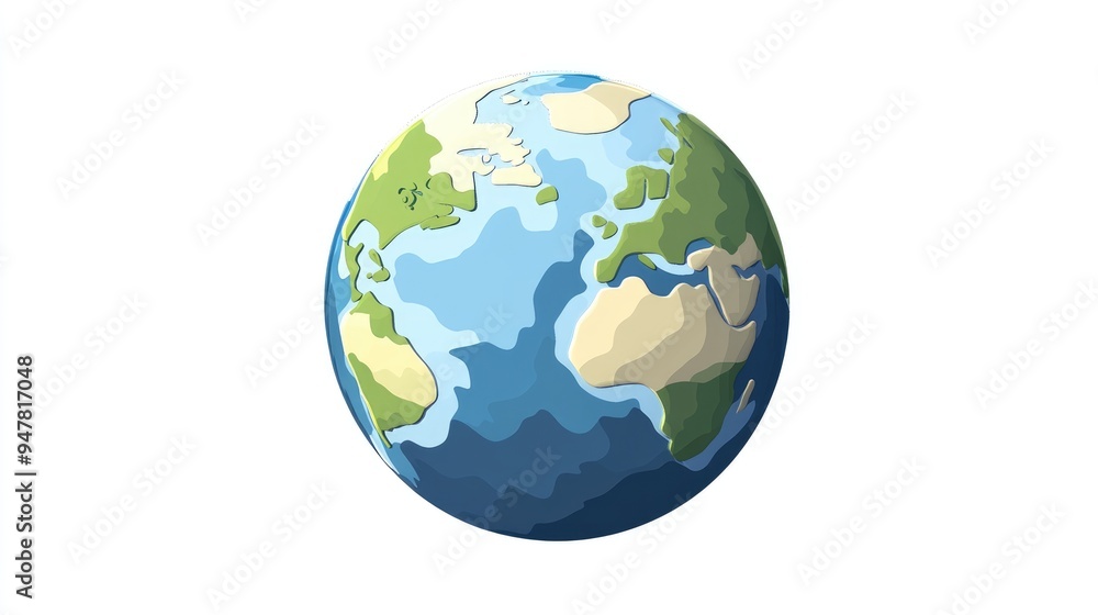 Flat Icon of Globe Planet Atmosphere in 3D Cartoon Rendering on White Background Flat Icon of Globe Planet Atmosphere in 3D Cartoon Rendering on White Background