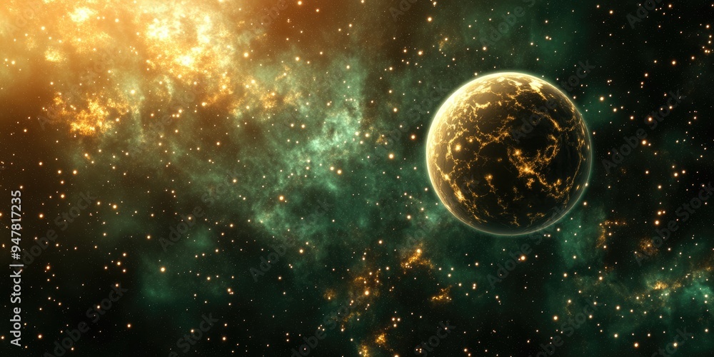 custom made wallpaper toronto digital3D cartoon rendering showcasing stars of a planet and galaxy in open space