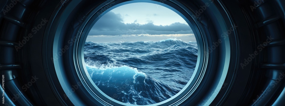 A porthole view featuring a 3D cartoon rendering of the Southern Ocean A porthole view featuring a 3D cartoon rendering of the Southern Ocean