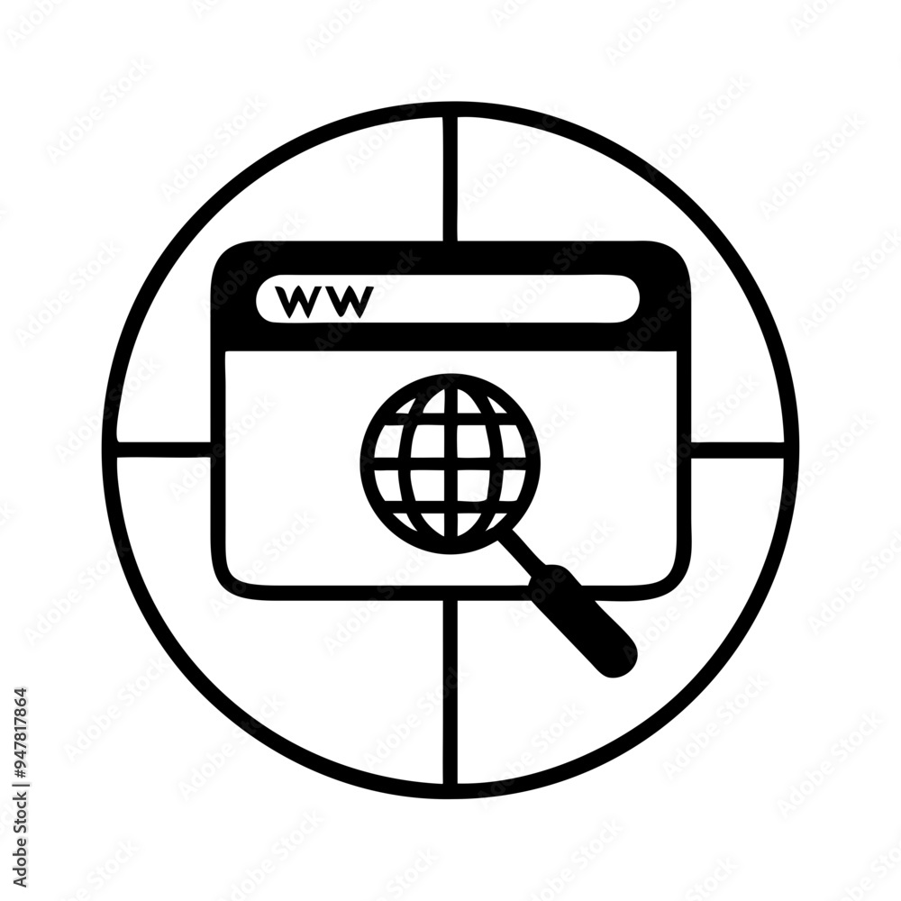 Internet Search Icon, Minimalist Design, Web Browsing Symbol, with Copy Space Internet Search Icon, Minimalist Design, Web Browsing Symbol, with Copy Space