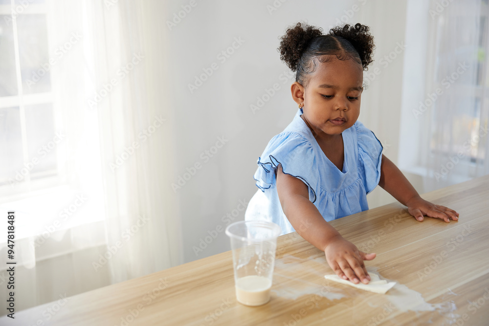 African girl using paper cleaning and wiping on the table African girl using paper cleaning and wiping on the table