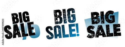 a set of big sale stickers in a dark blue gradient of different styles and fonts