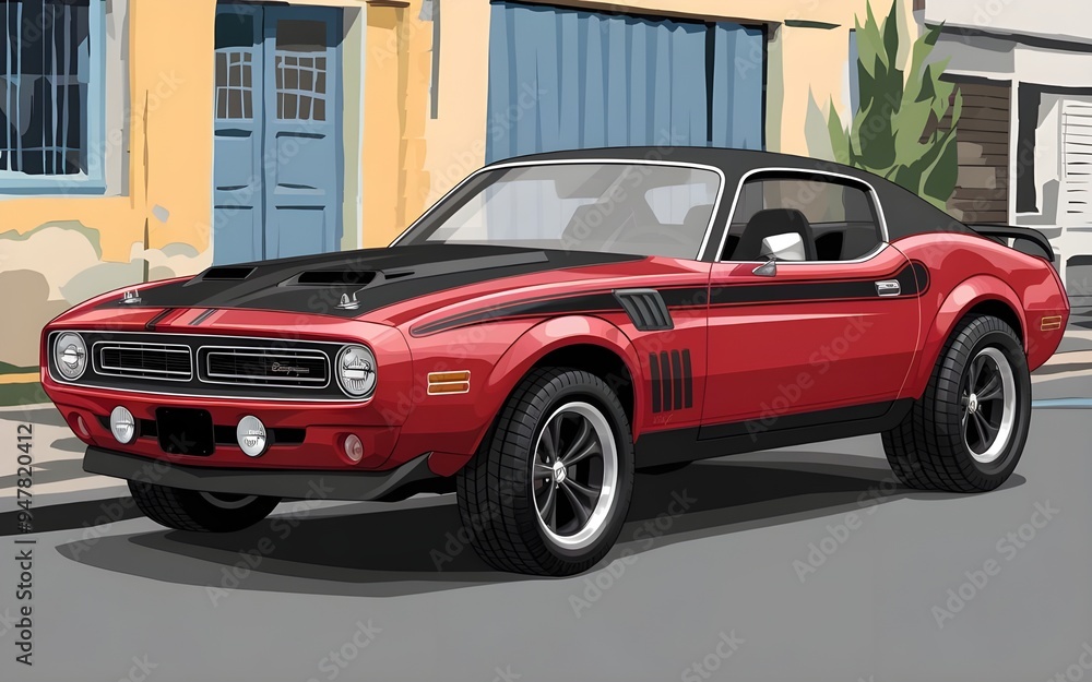 Fototapeta premium Dynamic Vector Illustration of Classic and 3D American Muscle Car.
