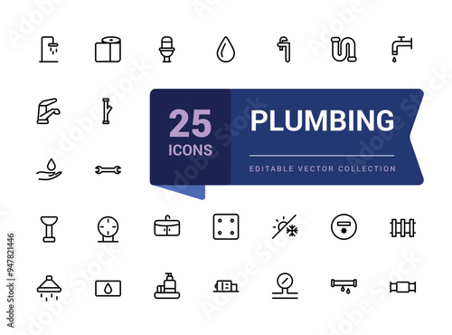 Set of plumbing outline icons related to energy, gas, water. Pixel perfect, minimalistic web and UI icon. Outline icon collections. Editable vector illustration.