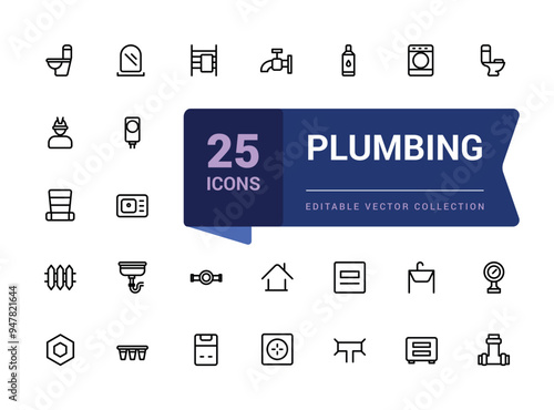 Set of plumbing outline icons related to energy, gas, water. Pixel perfect, minimalistic web and UI icon. Outline icon collections. Editable vector illustration.