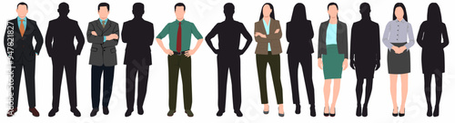 Business people. Businessman and businesswoman working group of people or office workers set isolated vector illustration