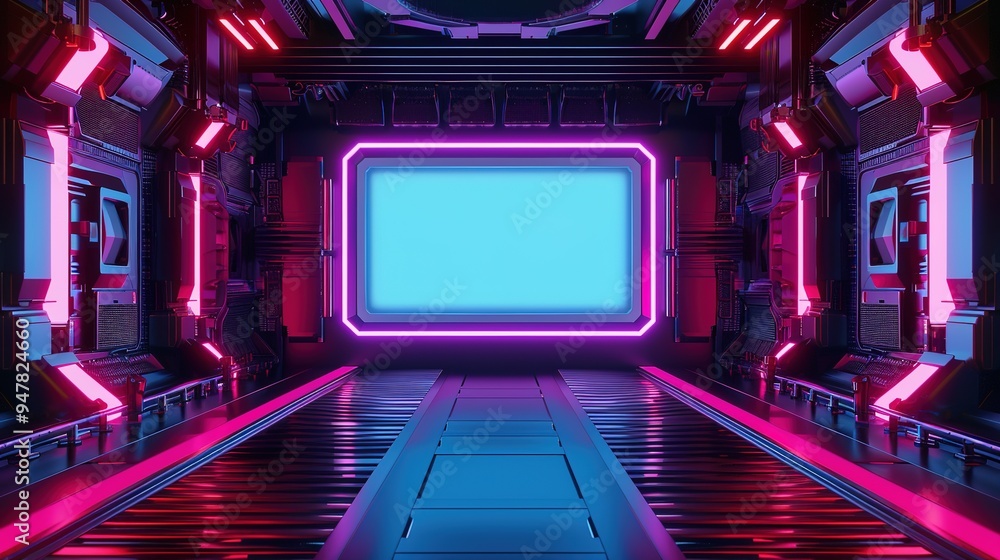 Modern News Program Television Station Background Featuring a Large Digital Screen on the Left and Open Space on the Right, Enhanced with Bright Spots and Neon Light Effects. Modern News Program Television Station Background Featuring a Large Digital Screen on the Left and Open Space on the Right, Enhanced with Bright Spots and Neon Light Effects.