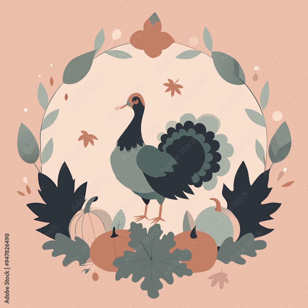 Obraz premium Turkey, Symbol of Thanksgiving. Illustration, Drawing, Art