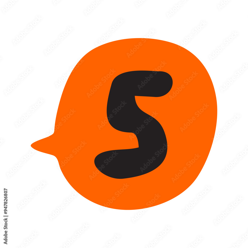 Naklejka premium Number 5 in orange speech bubble. Flat hand drawn design. Illustration on white background.