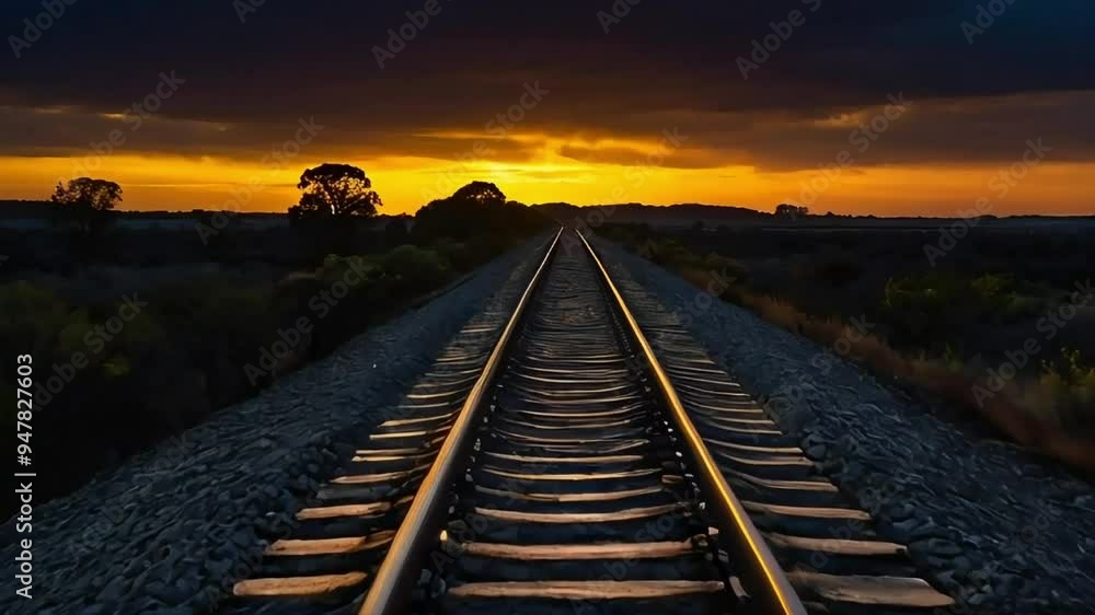 Railroad Tracks at Sunset with Golden Clouds Railroad Tracks at Sunset with Golden Clouds