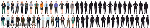 Huge collection of people business. Businessman and businesswoman standing in pose on isolated white background.
