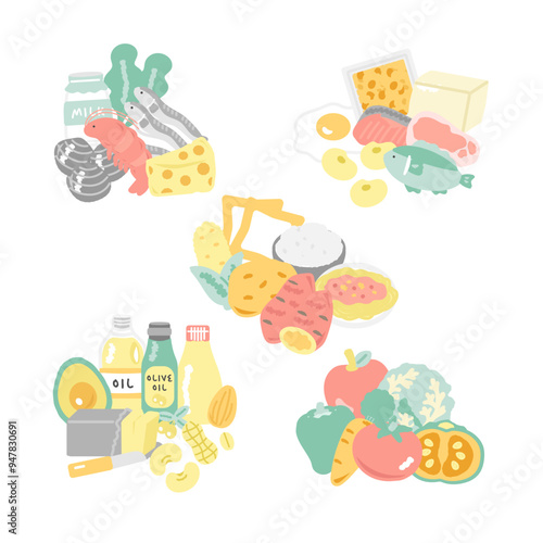 五代栄養素の食品　イラストセット