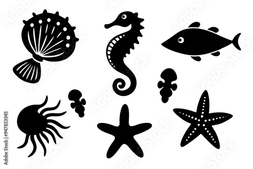 underwater sea life icons collection starfish vector illustration 