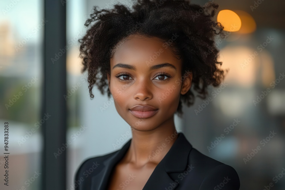 powerful businesswoman portrait confident professional with natural hair sleek suit urban office backdrop powerful businesswoman portrait confident professional with natural hair sleek suit urban office backdrop
